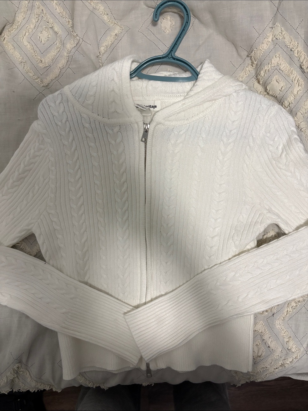 White Cable-Knit Zip Hoodie Sweater - Women new without tags